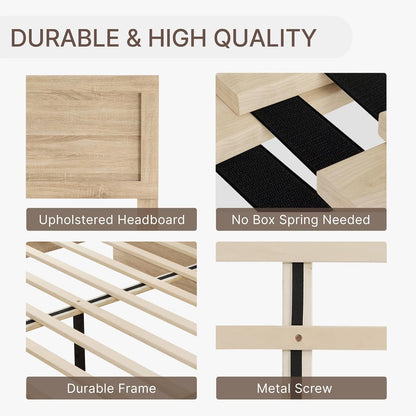 3 Pieces Bedroom Set, Queen Size Wood Platform Bed Frame and 2 Nightstands - Canva Home