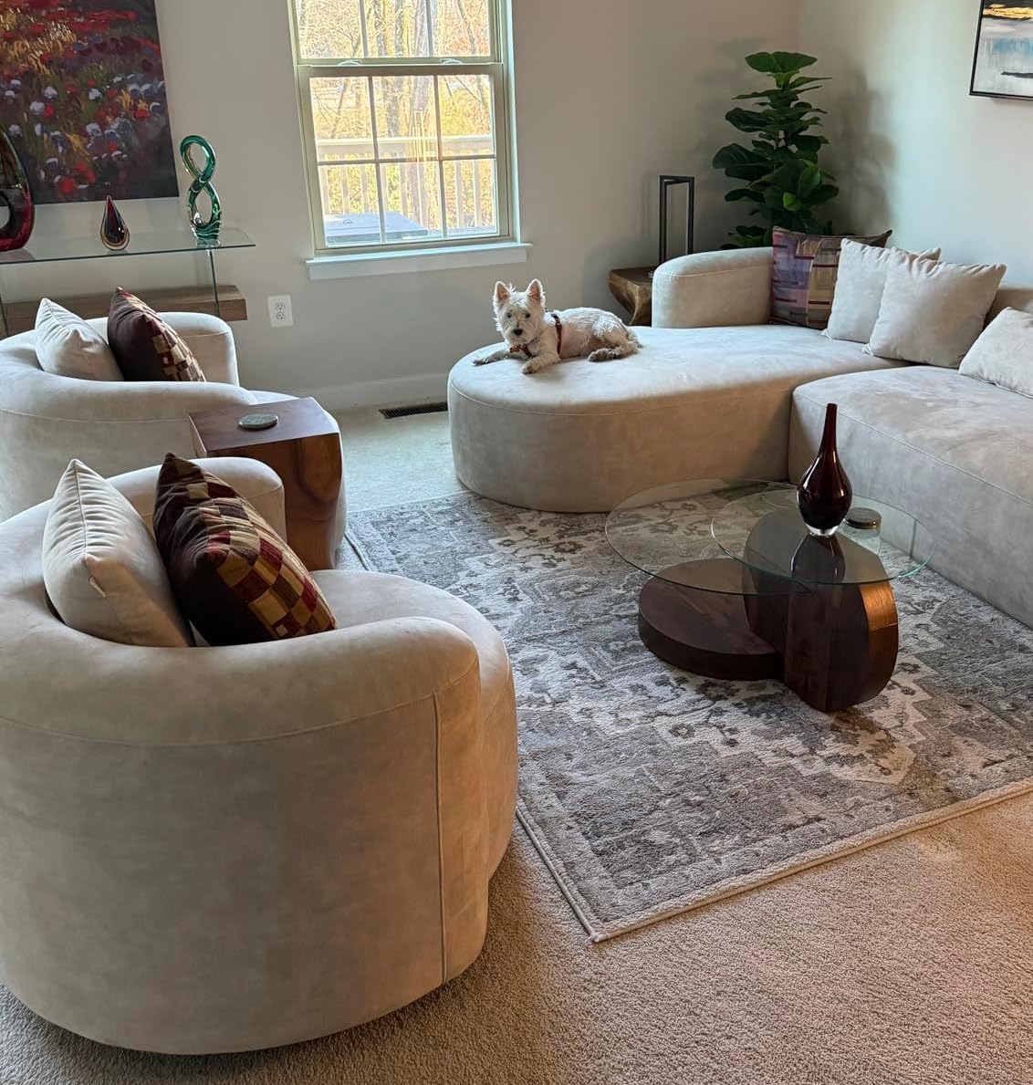 Modern Wool-Like T-Shape Couch