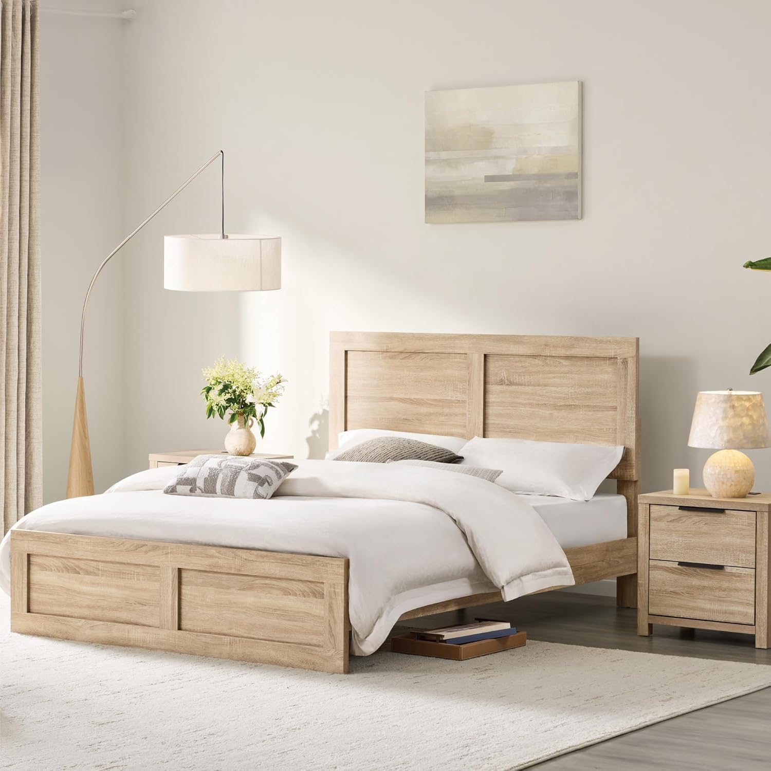 3 Pieces Bedroom Set, Queen Size Wood Platform Bed Frame and 2 Nightstands - Canva Home