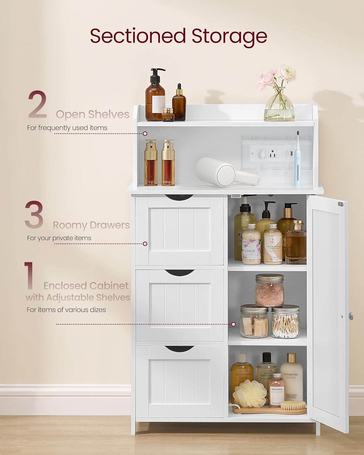 39.4" Tall Storage Cabinet with Power Strip
