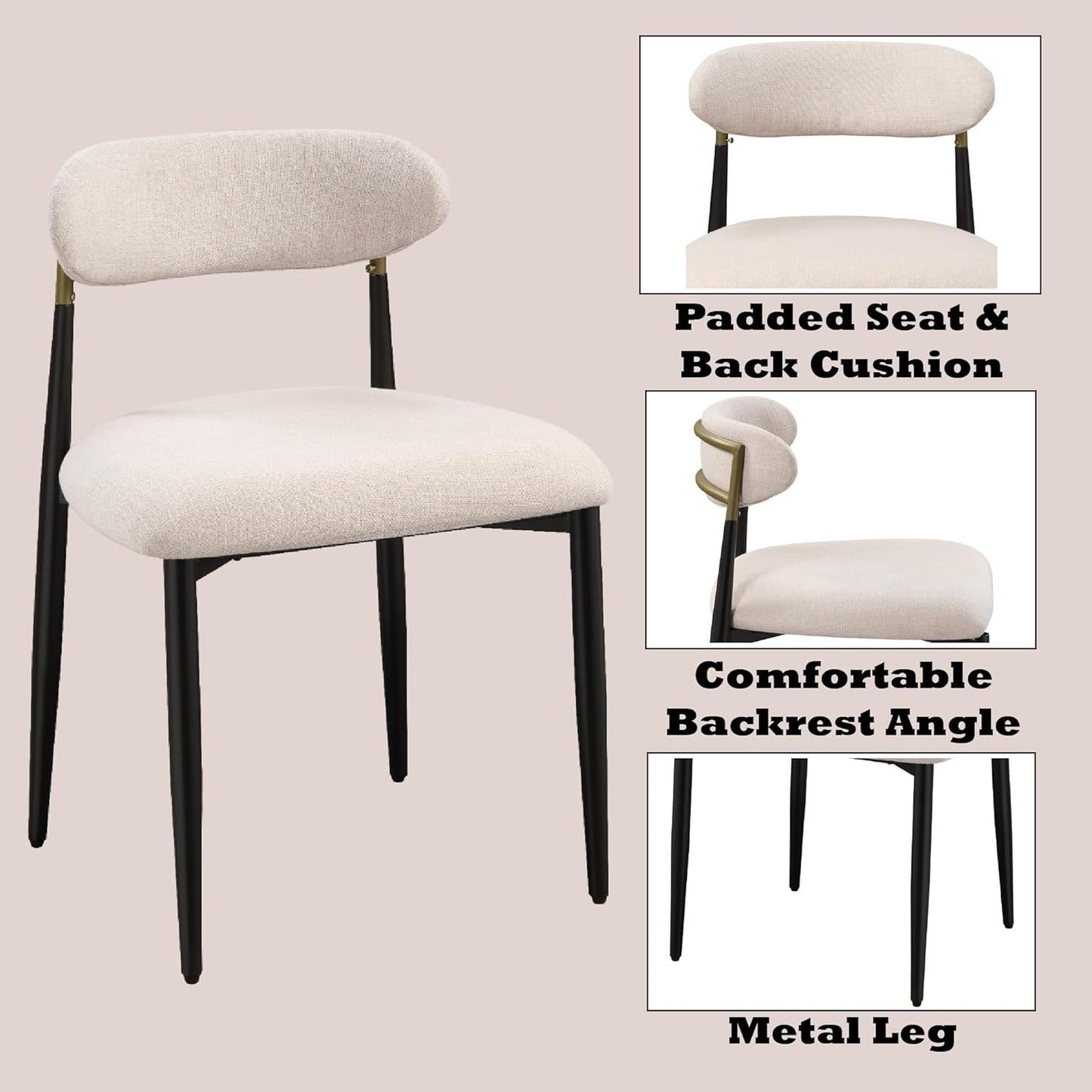 Upholstered Side Chair in Beige & Black