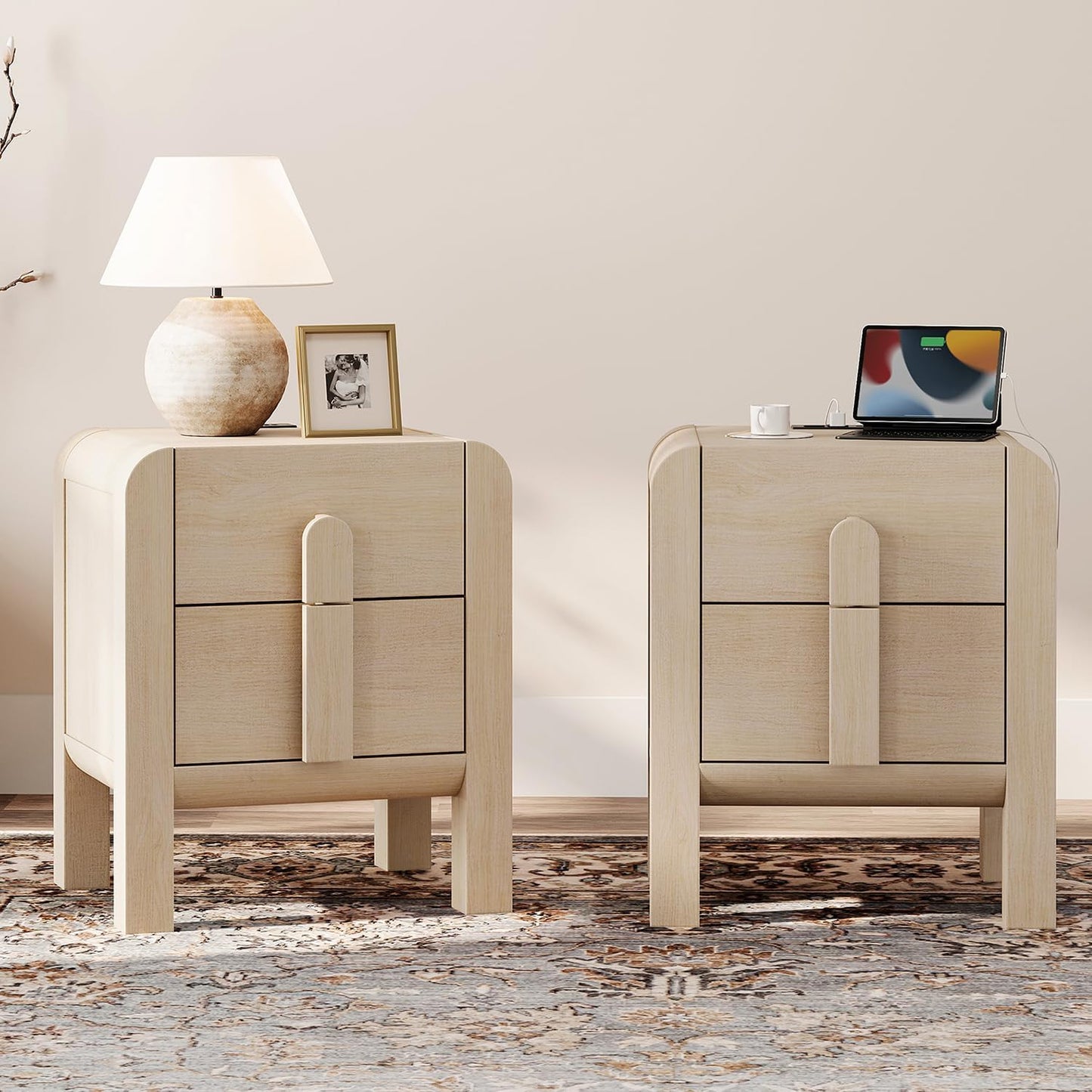 23.7" Tall Beige Nightstands Set of 2