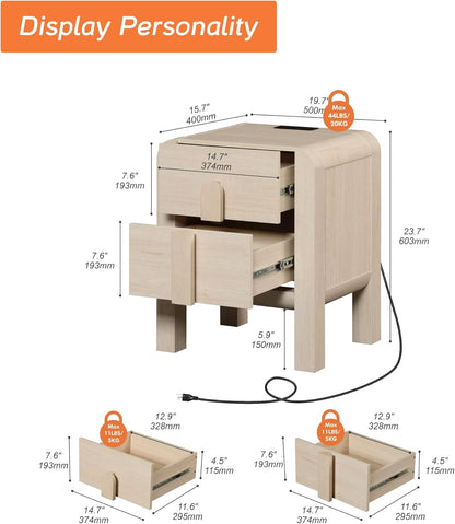 23.7" Tall Beige Nightstands Set of 2