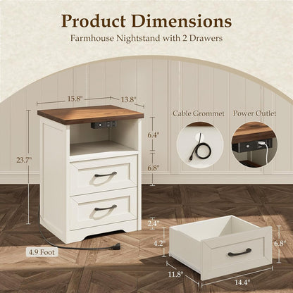 Ara 3-Piece Bedroom Set – 47" Wide 6-Drawer Dresser + 2 Farmhouse Nightstands with 2 Drawers