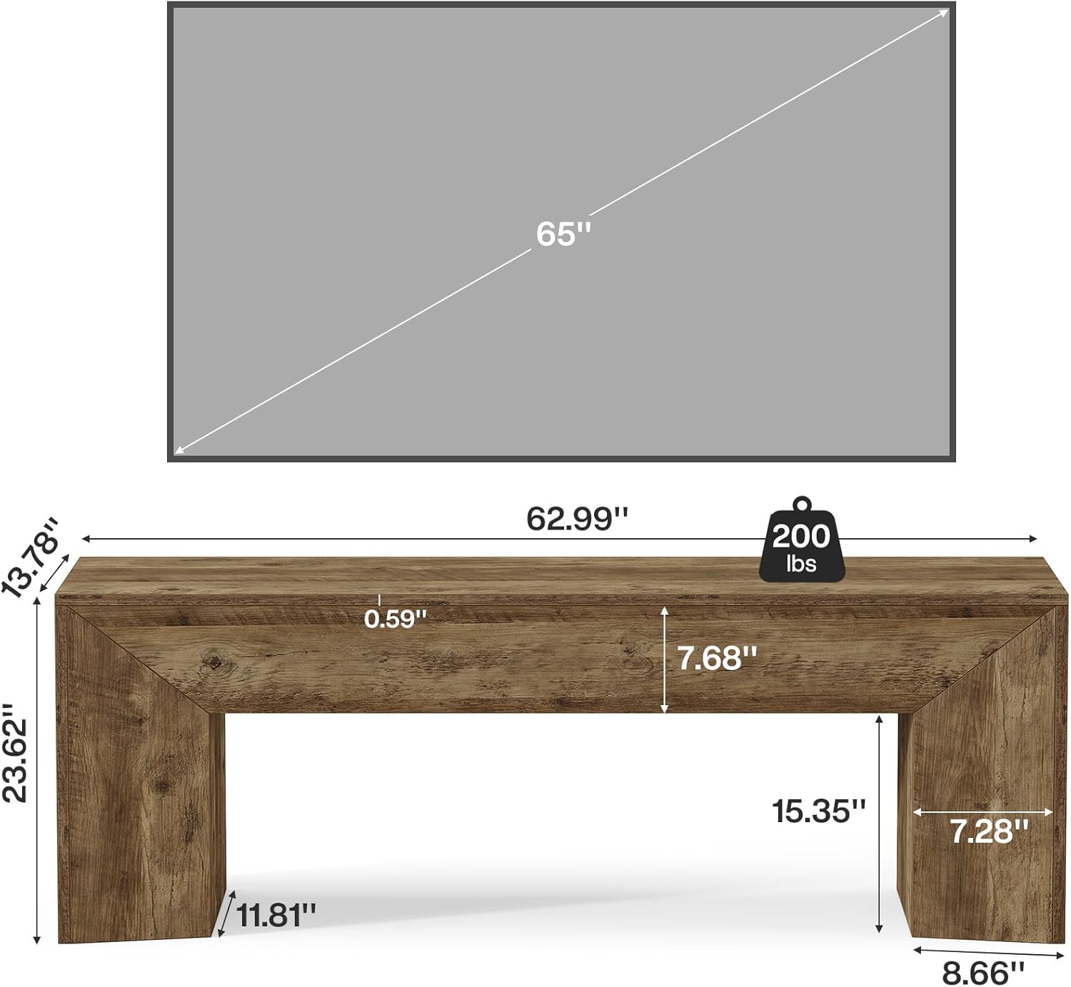 63" TV Stand with Hidden Metal Frame - Canva Home