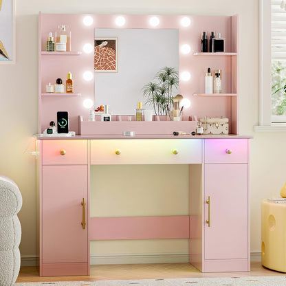 Pink 43'' Makeup Dressing Table Set with 5 Drawers - Canva Home