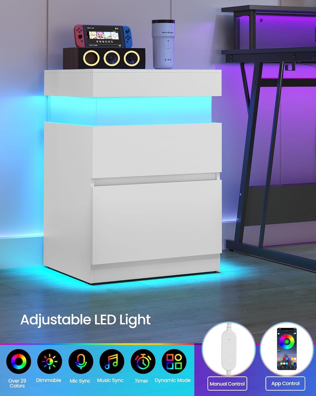 Modern Bedside Table with 2 Drawers