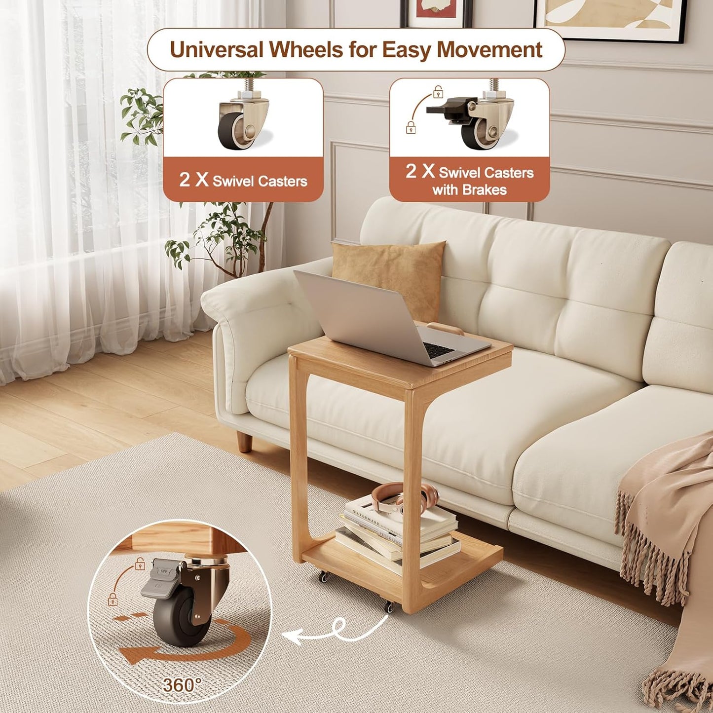 Aqimuele Wooden C-Shaped End Table