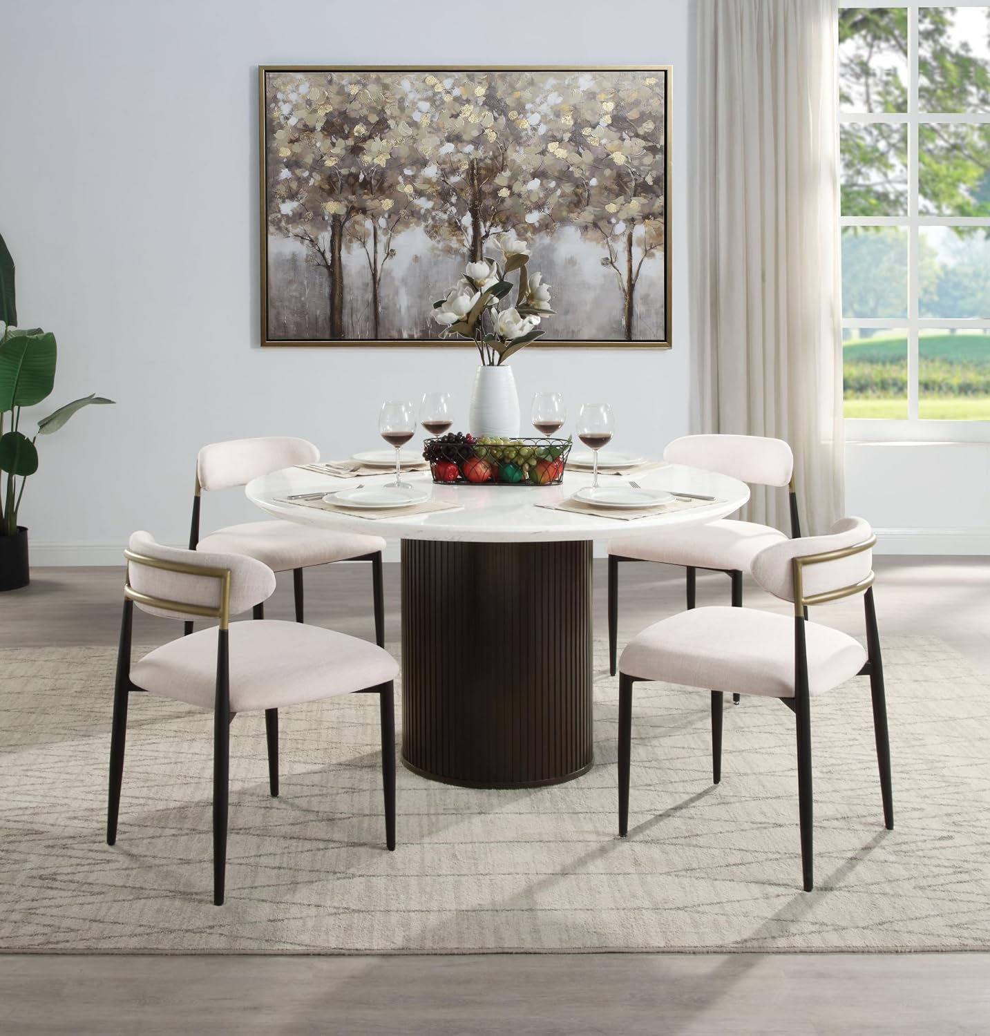 Upholstered Side Chair in Beige & Black