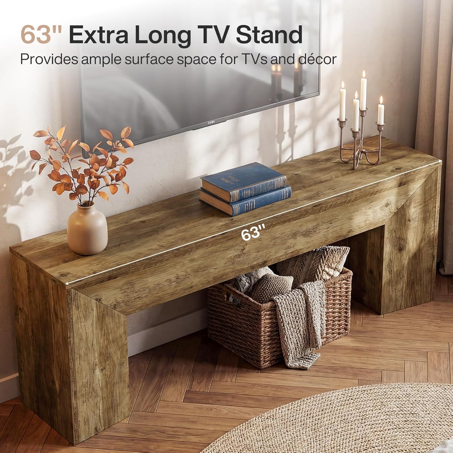 63" TV Stand with Hidden Metal Frame - Canva Home