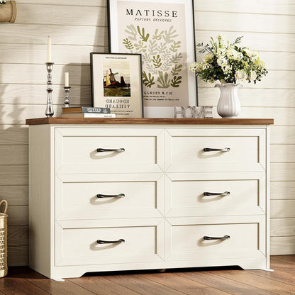 Ara 3-Piece Bedroom Set – 47" Wide 6-Drawer Dresser + 2 Farmhouse Nightstands with 2 Drawers