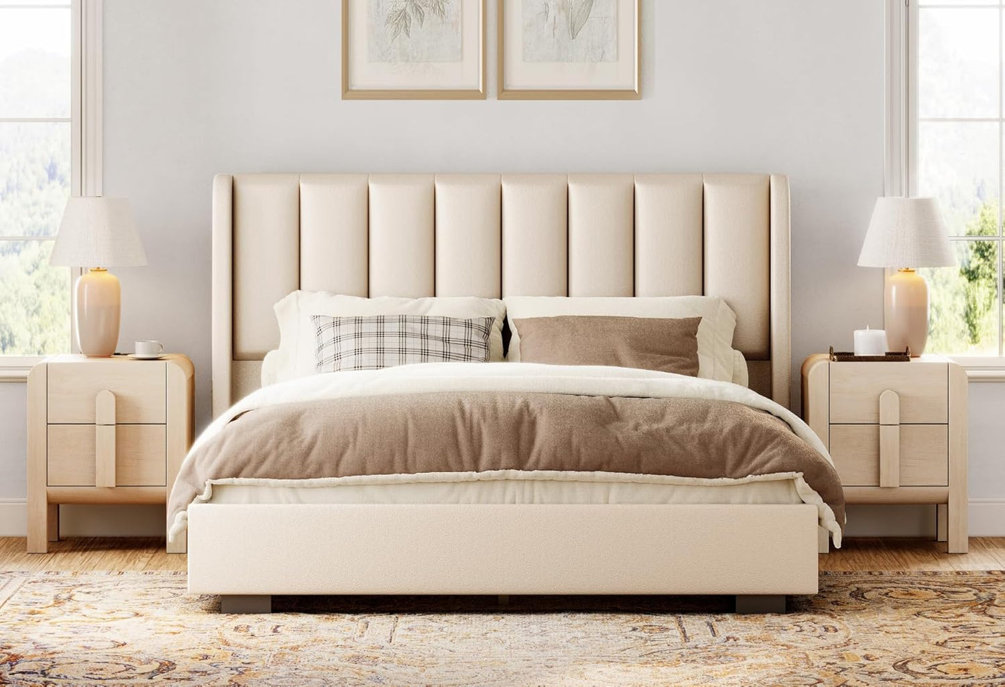 23.7" Tall Beige Nightstands Set of 2