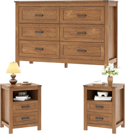 EazeHome 3-Piece Bedroom Set – 6-Drawer Dresser & Set of 2 Nightstands