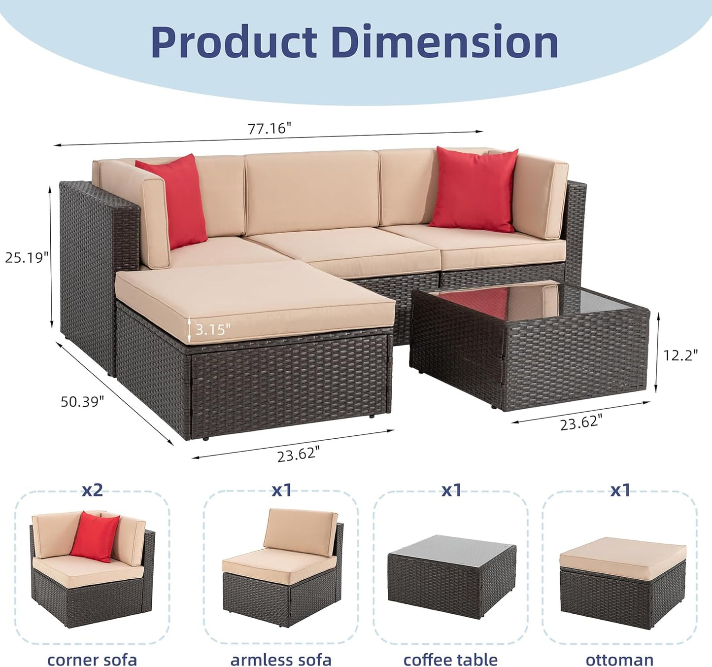 5 Piece Outdoor Patio Furniture Sets - Canva Home