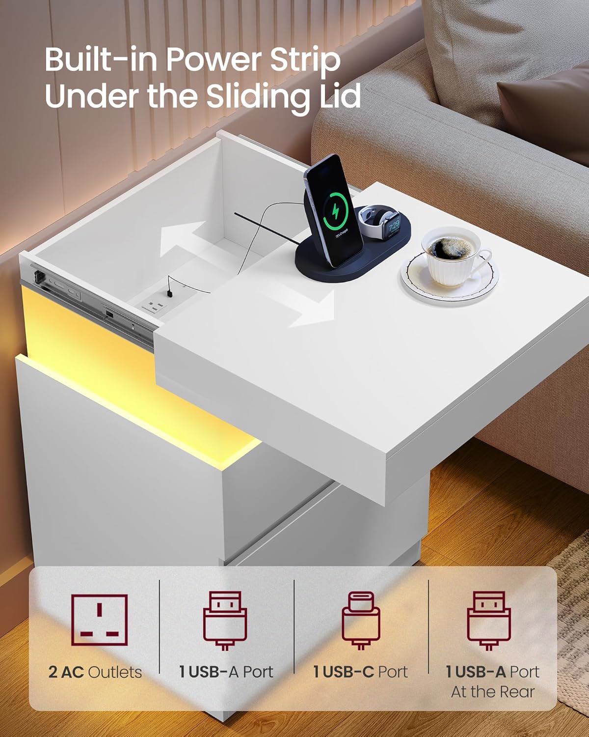 Modern Bedside Table with 2 Drawers