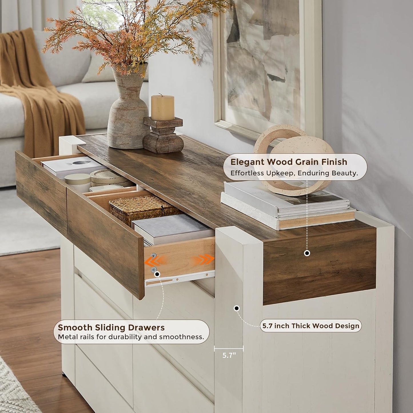 54” Wide Chest Modern 6 Drawers Dresser with Handleless - Canva Home