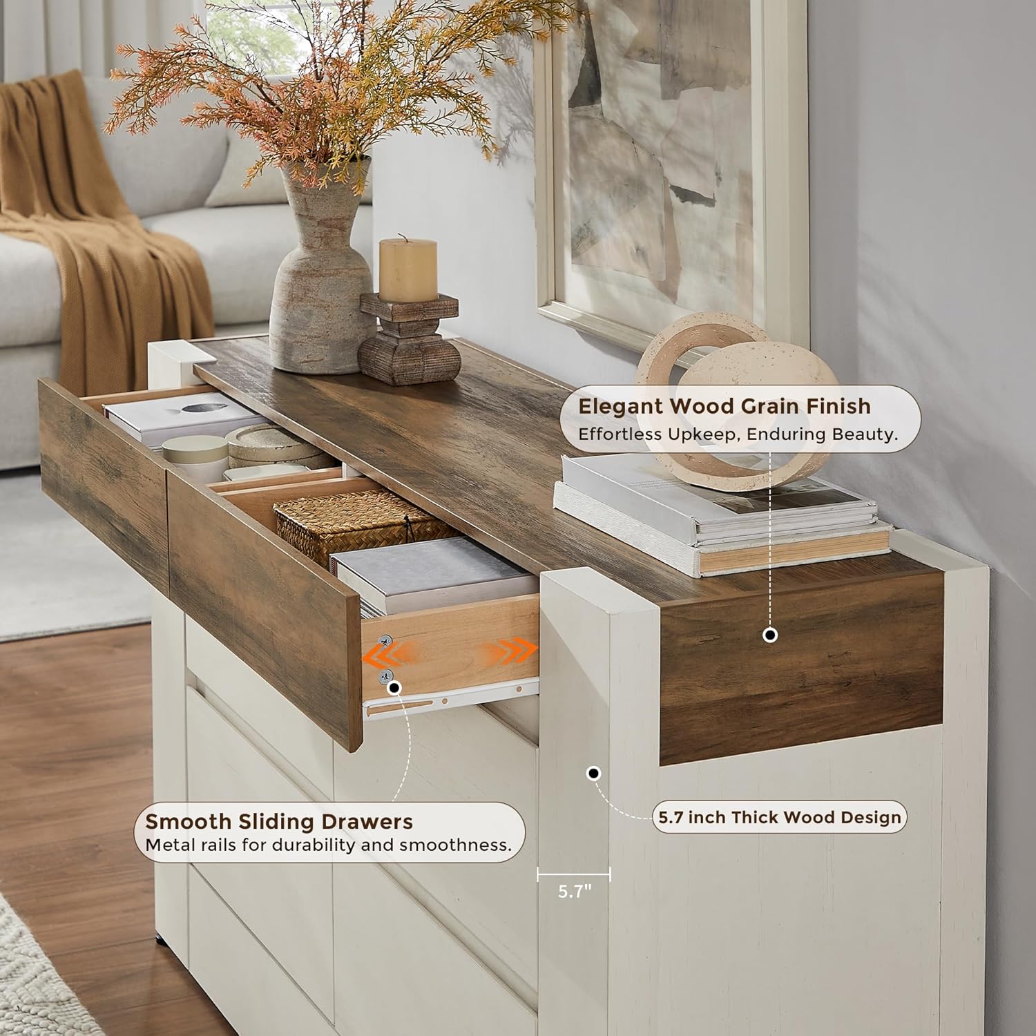 54” Wide Chest Modern 6 Drawers Dresser with Handleless - Canva Home