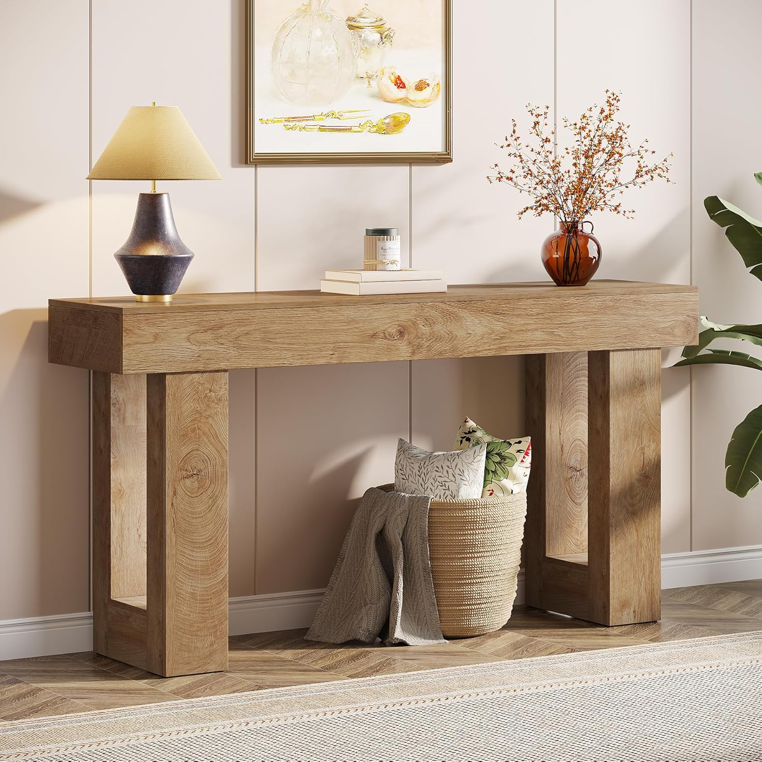 63-Inch Long Console Table Wooden Rectangular Sofa - Canva Home