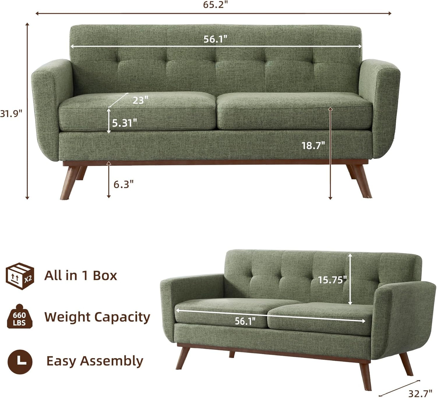 65.2" W Loveseat Sofa