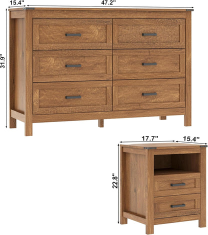 EazeHome 3-Piece Bedroom Set – 6-Drawer Dresser & Set of 2 Nightstands