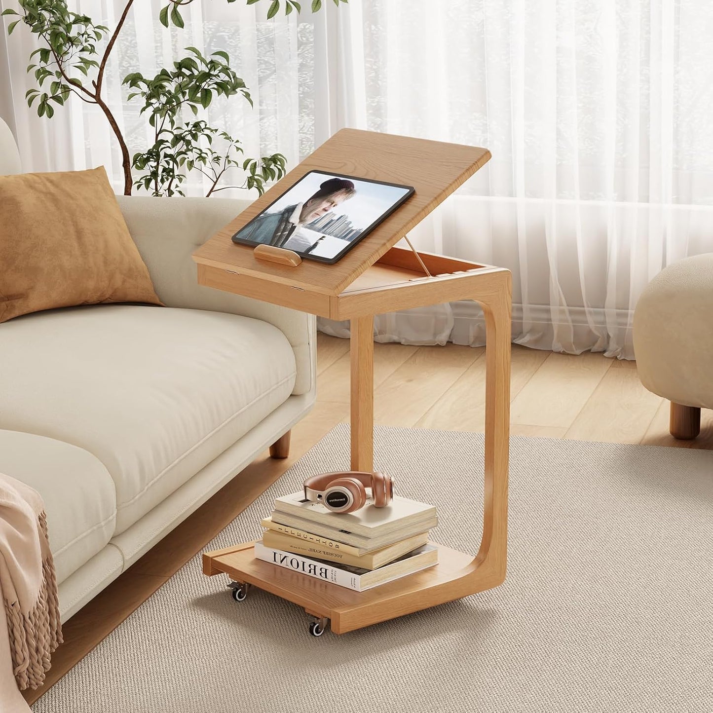 Aqimuele Wooden C-Shaped End Table