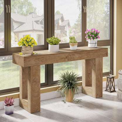 63-Inch Long Console Table Wooden Rectangular Sofa - Canva Home