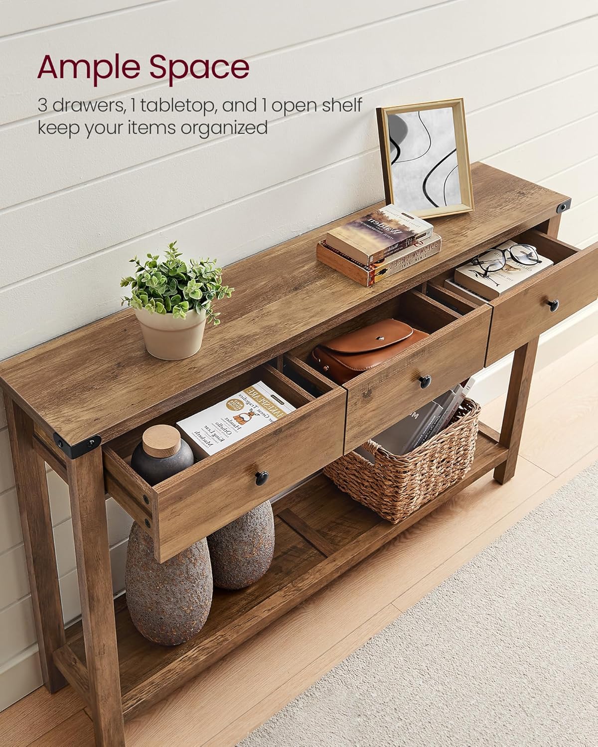 Narrow Entryway Table with 3 Drawers