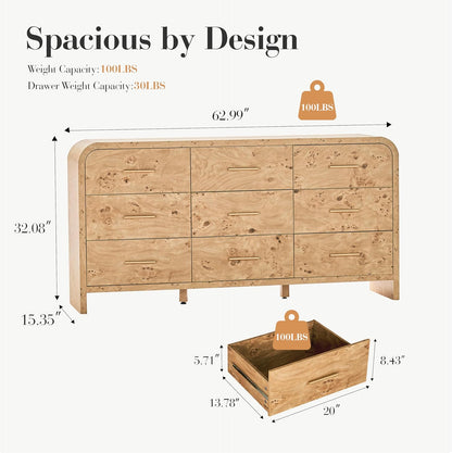 63" Ellie Curved 9-Drawer Dresser