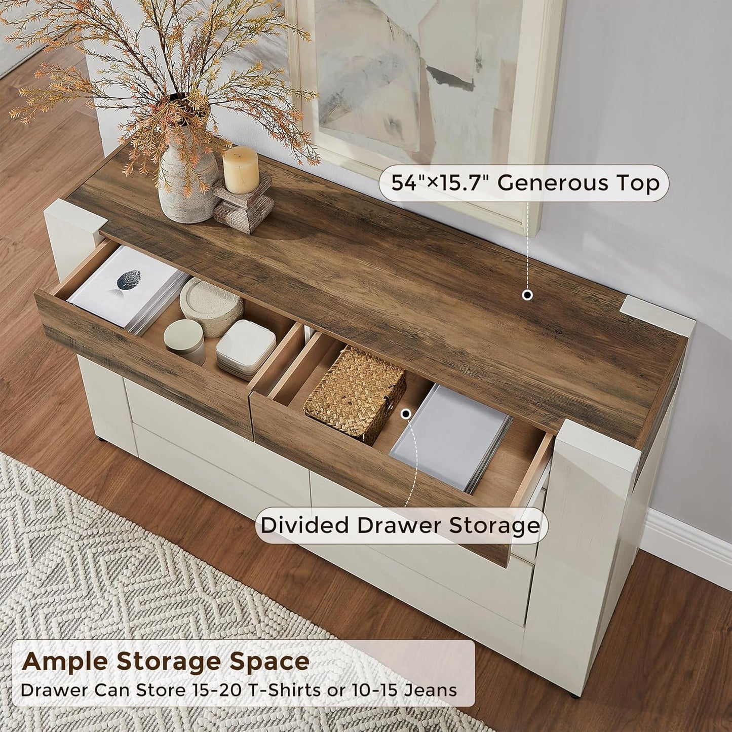 54” Wide Chest Modern 6 Drawers Dresser with Handleless - Canva Home
