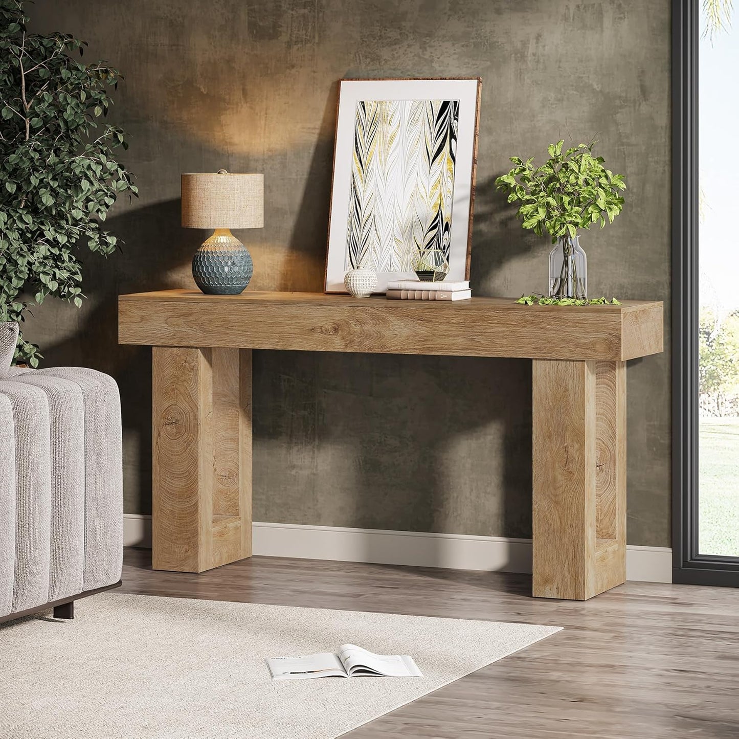 63-Inch Long Console Table Wooden Rectangular Sofa - Canva Home