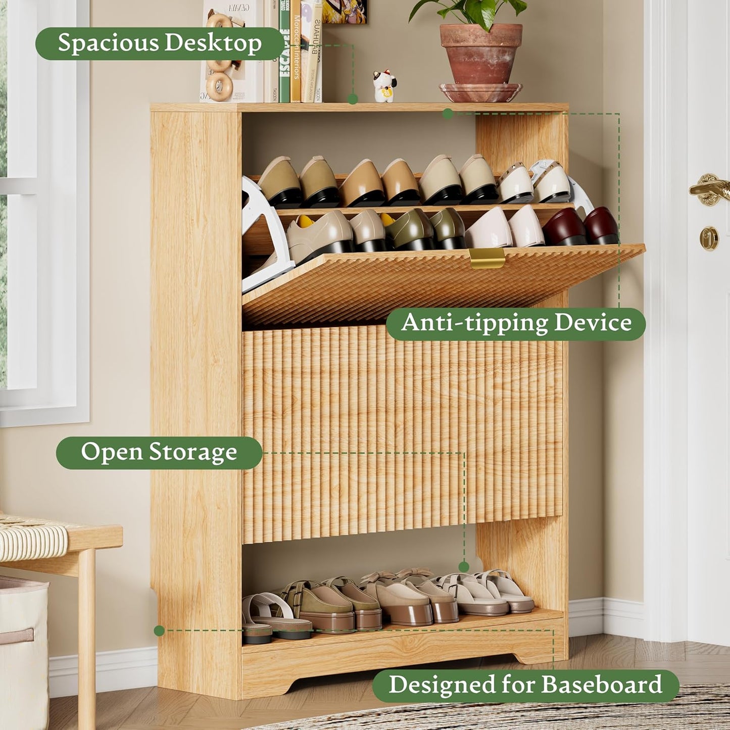Xixini Shoe Storage Cabinet for Entryway with 2 Flip Drawers - Canva Home