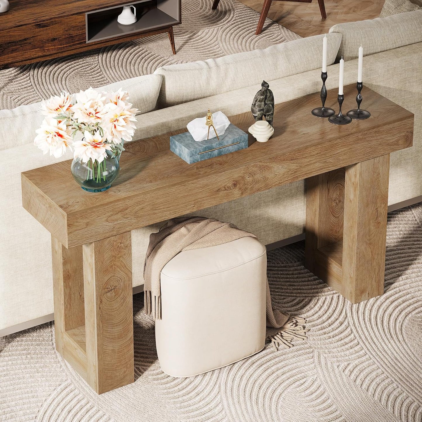 63-Inch Long Console Table Wooden Rectangular Sofa - Canva Home