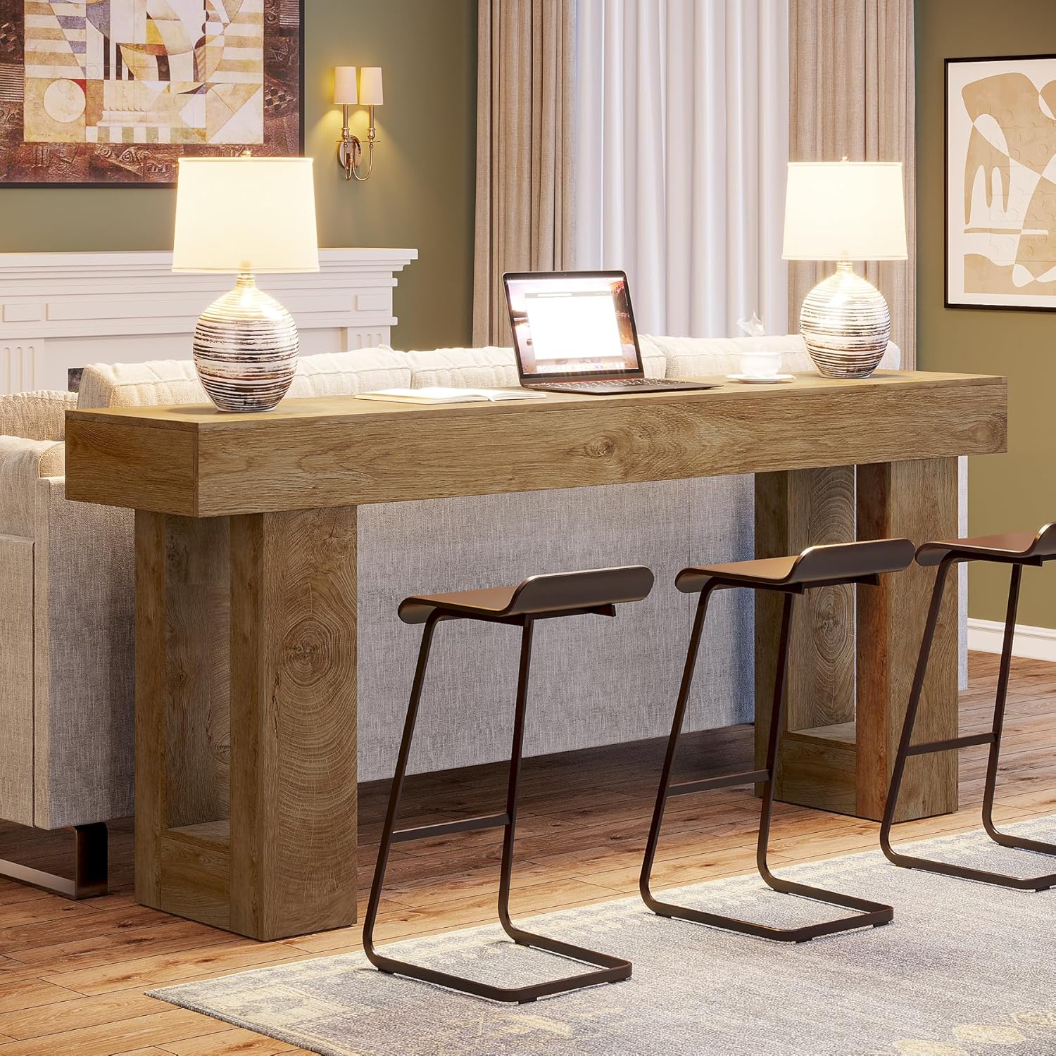 63-Inch Long Console Table Wooden Rectangular Sofa - Canva Home