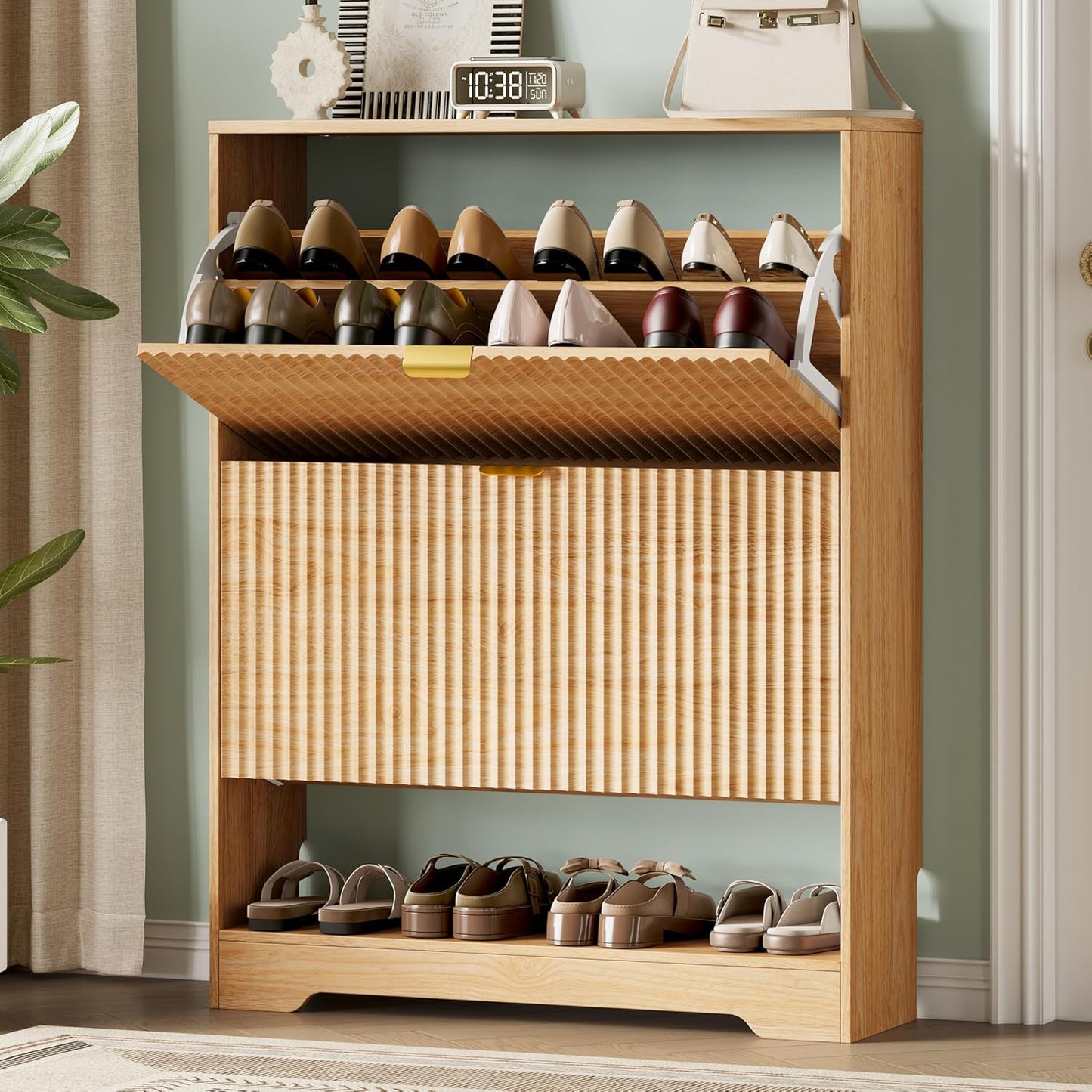 Xixini Shoe Storage Cabinet for Entryway with 2 Flip Drawers - Canva Home