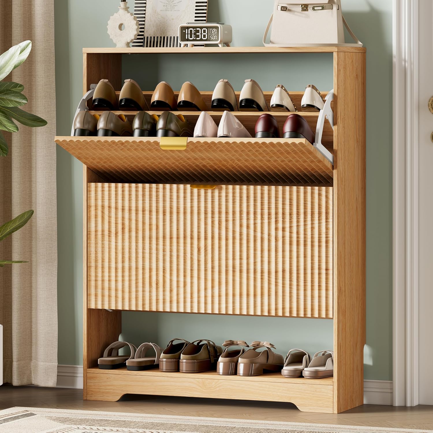 Xixini Shoe Storage Cabinet for Entryway with 2 Flip Drawers - Canva Home