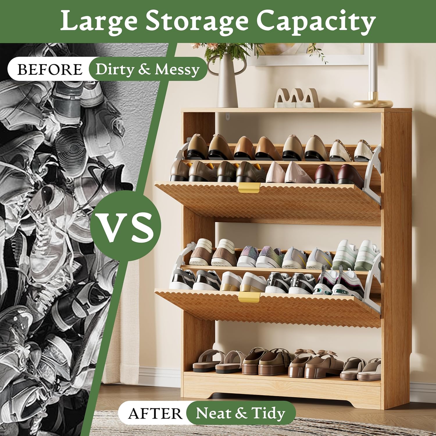 Xixini Shoe Storage Cabinet for Entryway with 2 Flip Drawers - Canva Home