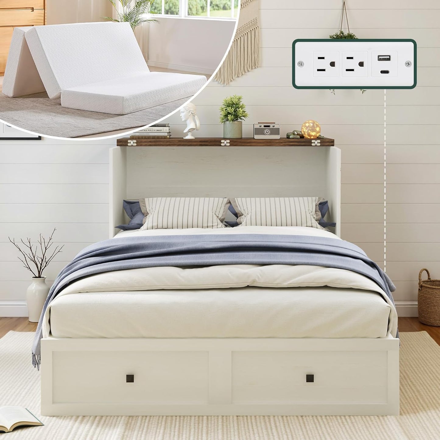 Queen Murphy Bed with 6" Tri-Fold Memory Foam Mattress