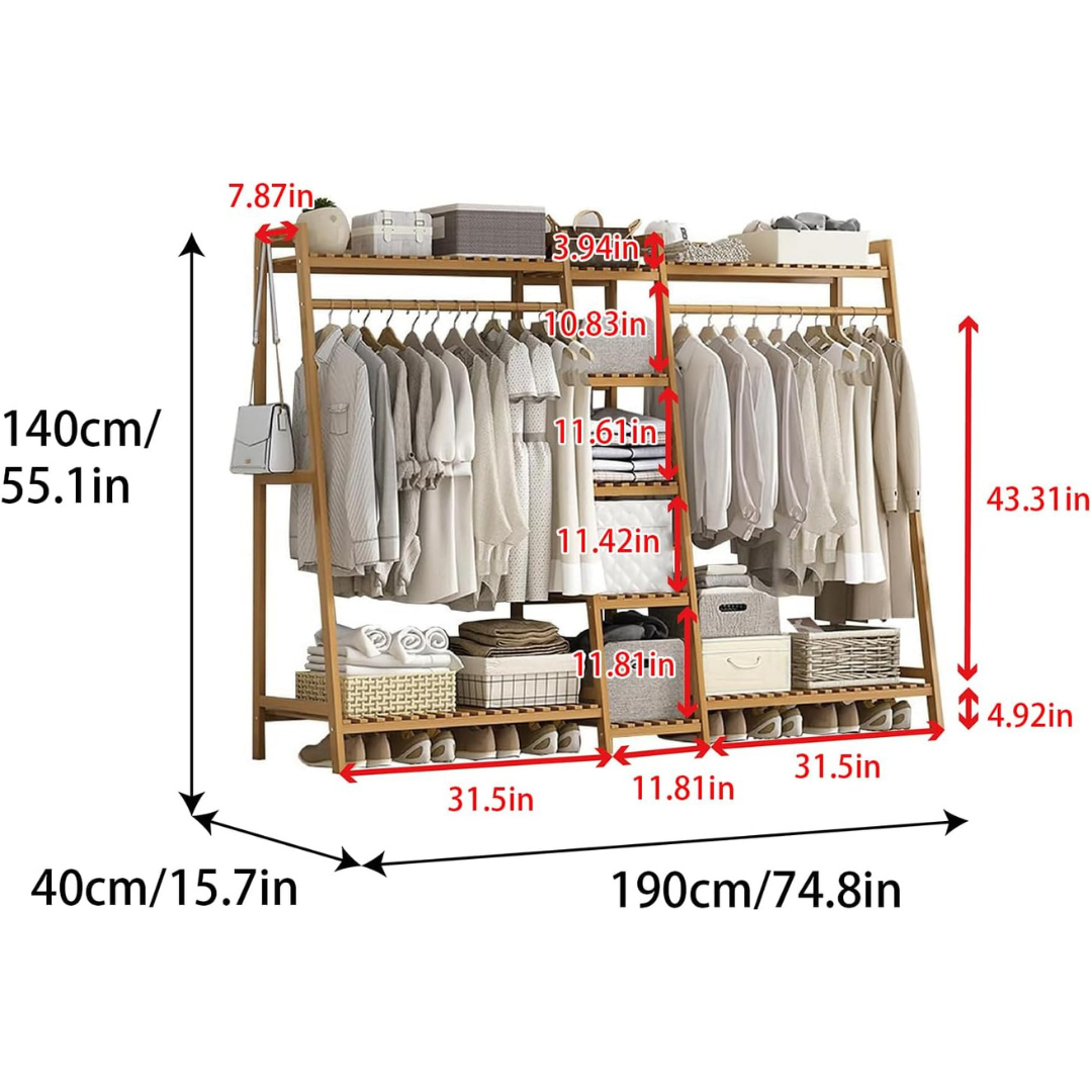 Large Duty Wood Wardrobe Clothes Rack