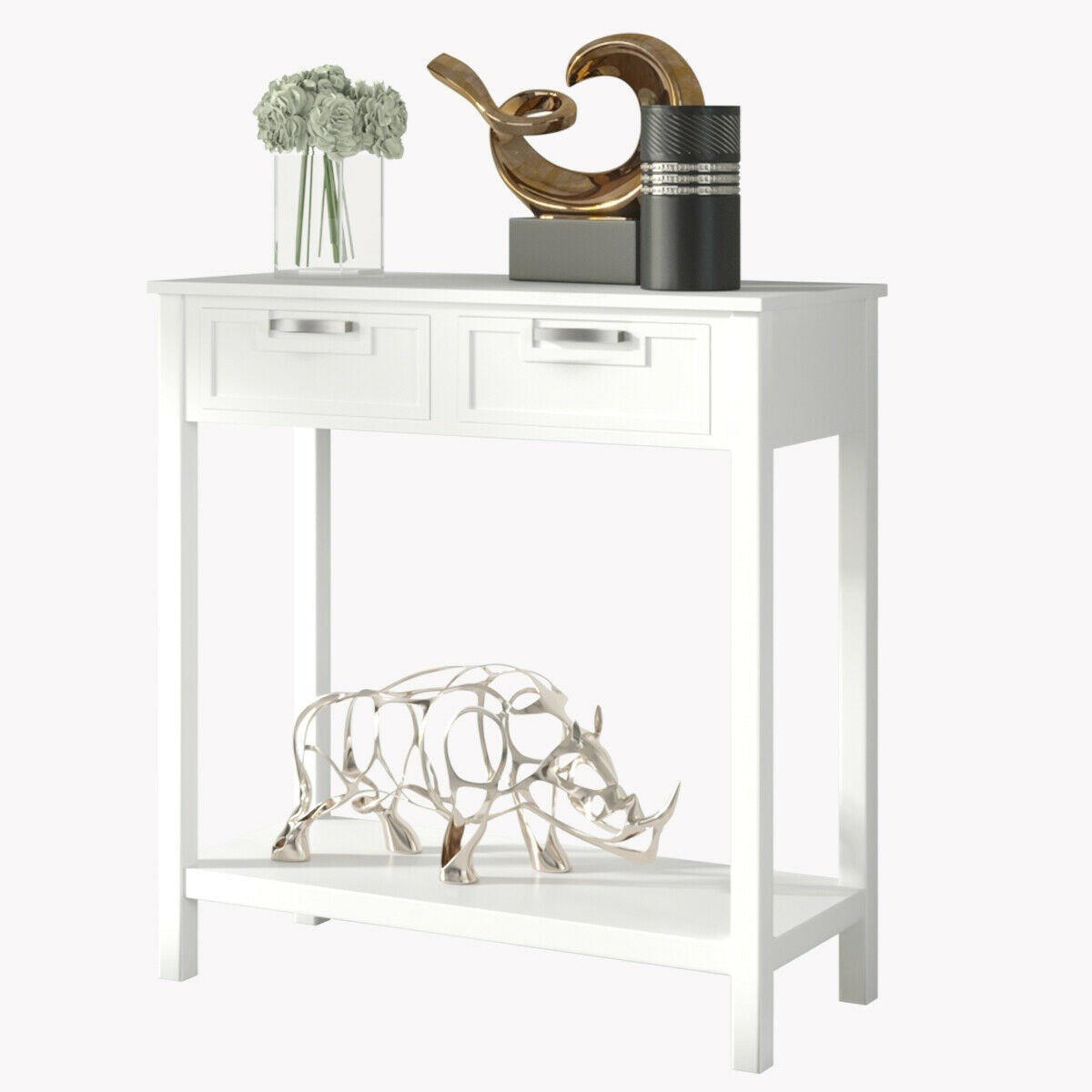 Livia 32" Small Narrow Console Table with 2 Drawers & Shelf, White