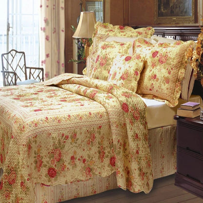 Antique Rose Reversible Cotton Quilt Set – King/Cal King