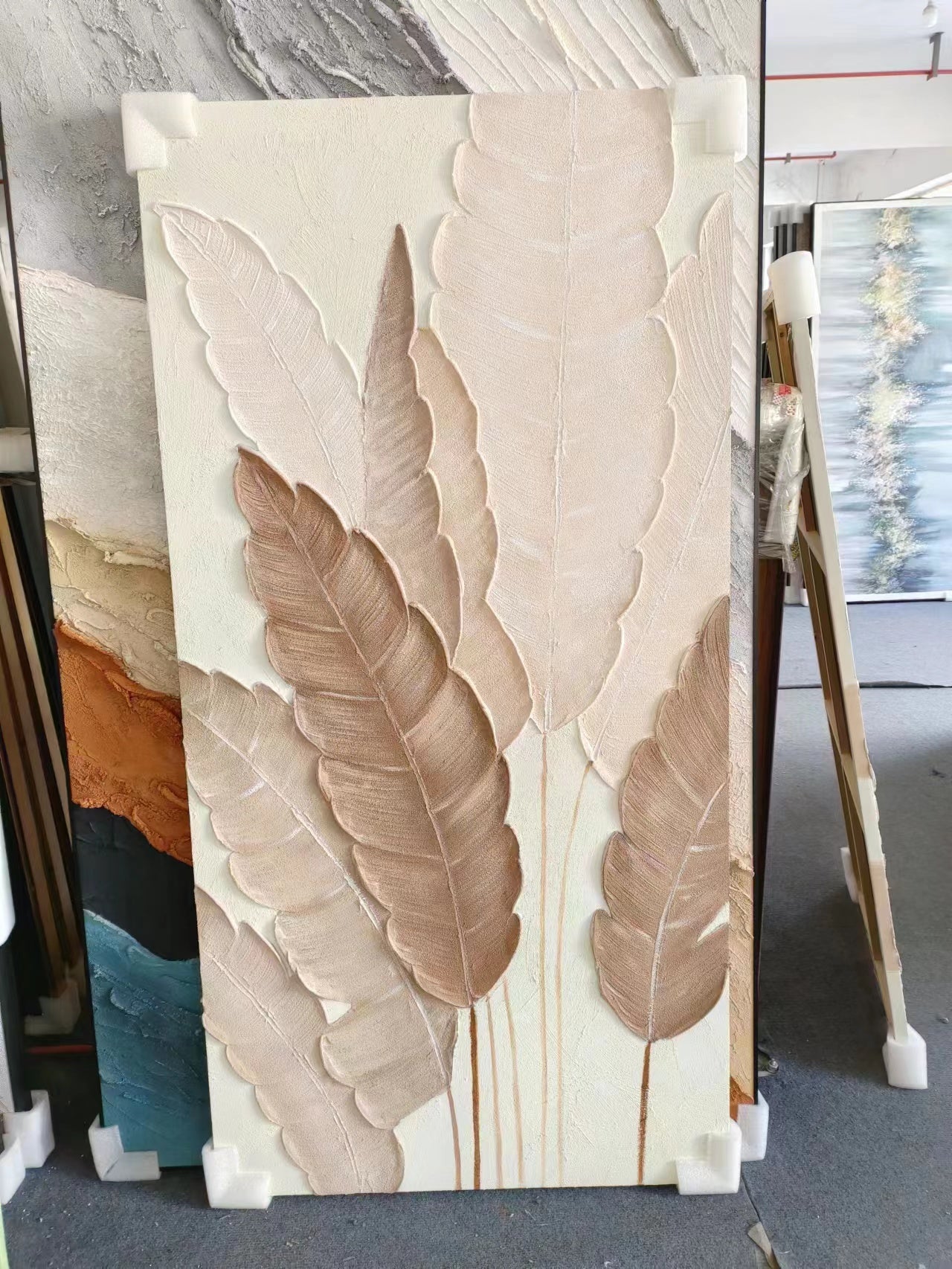 Textured Beige Leaf Oil Painting