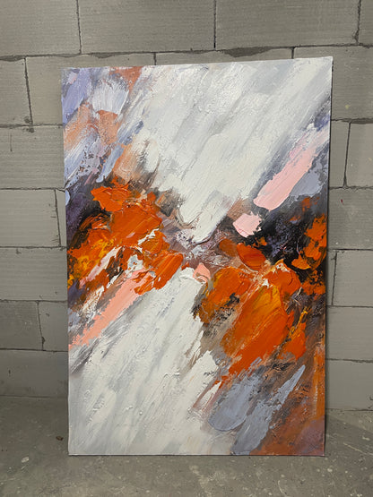 Abstract Grey & Orange Oil Painting