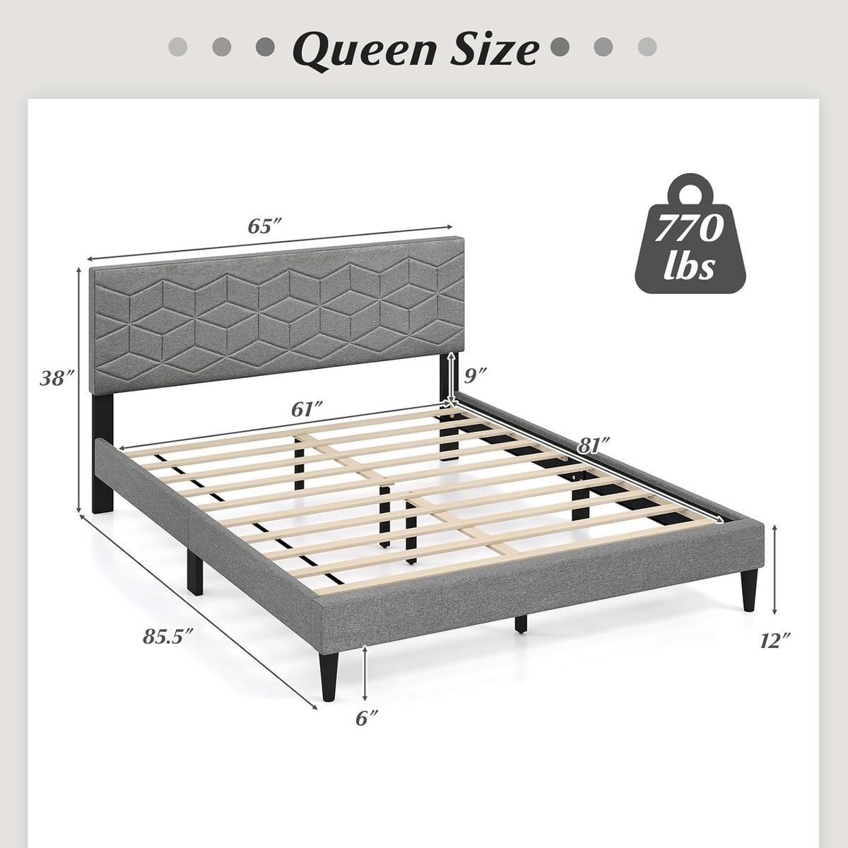 Aurelia Queen Upholstered Platform Bed Frame with Geometric Headboard