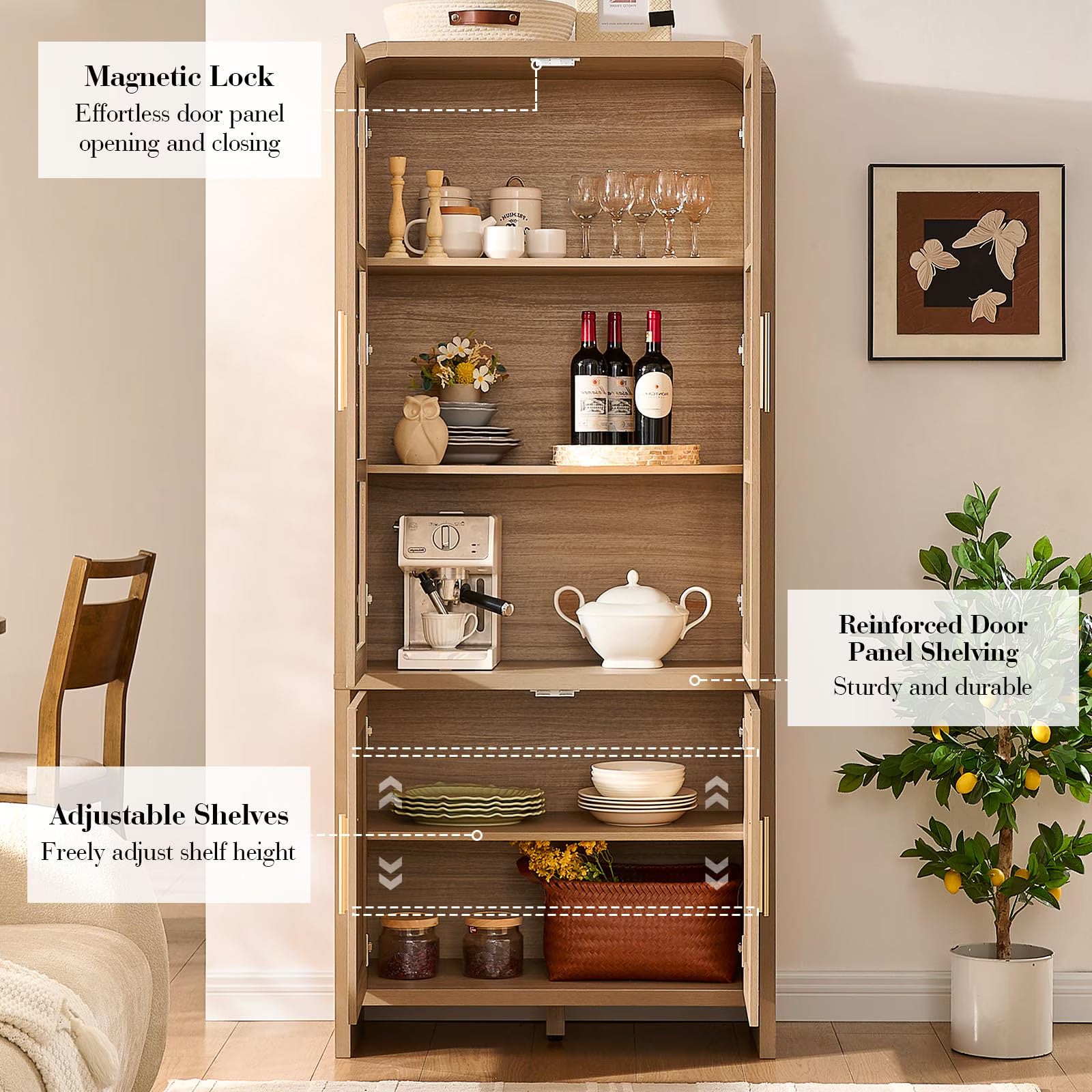 Vintagearth 77" Tall Pantry Cabinet - Canva Home