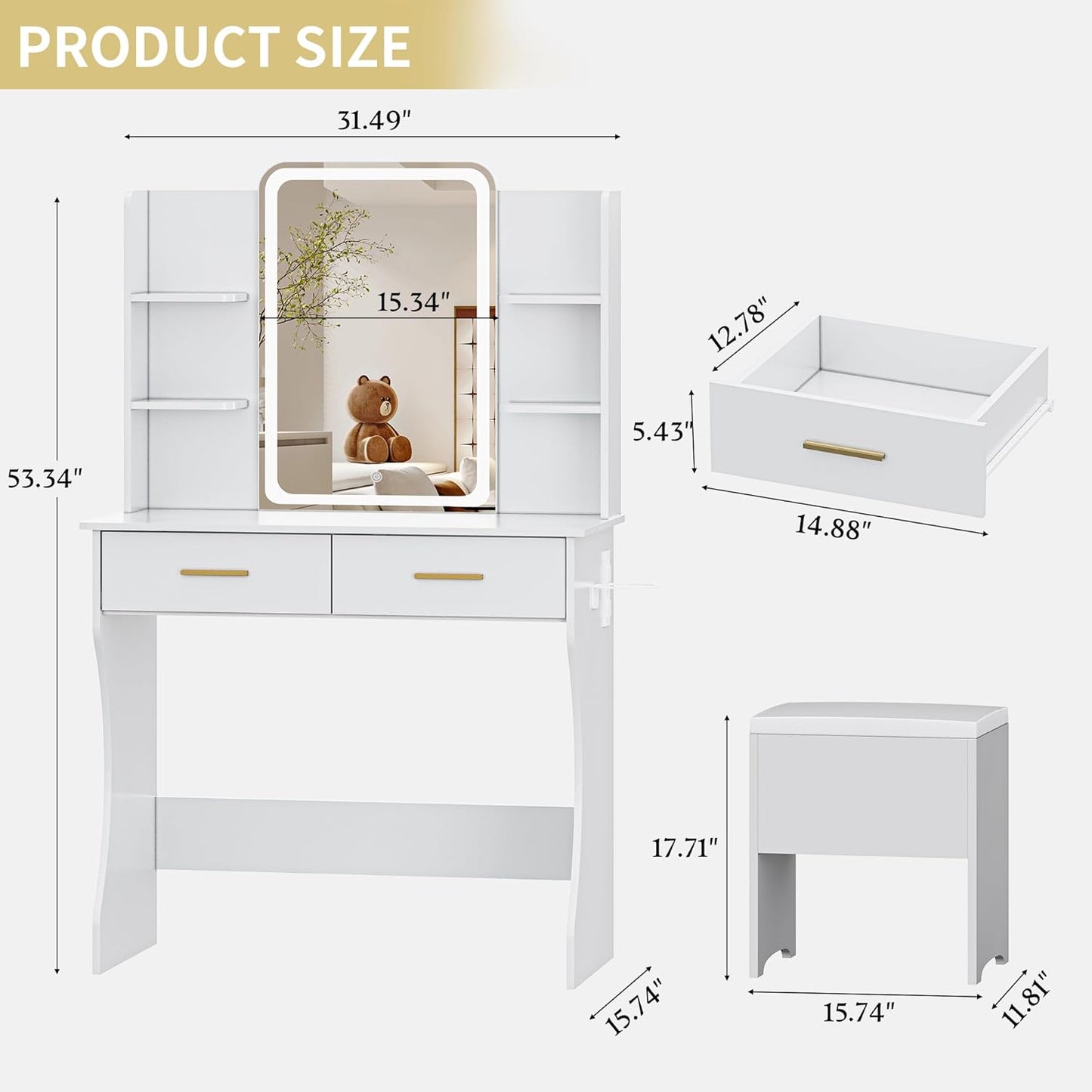 Vanity Desk with LED Lights Mirror - Canva Home