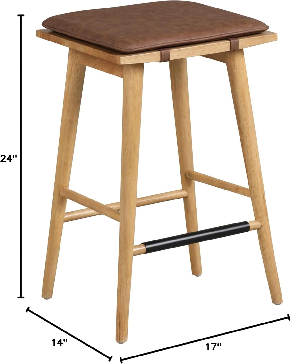 Wood Barstool with Leather Removable Cushion