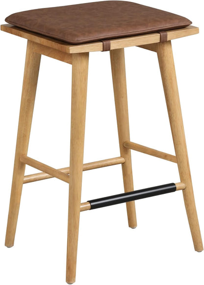 Wood Barstool with Leather Removable Cushion