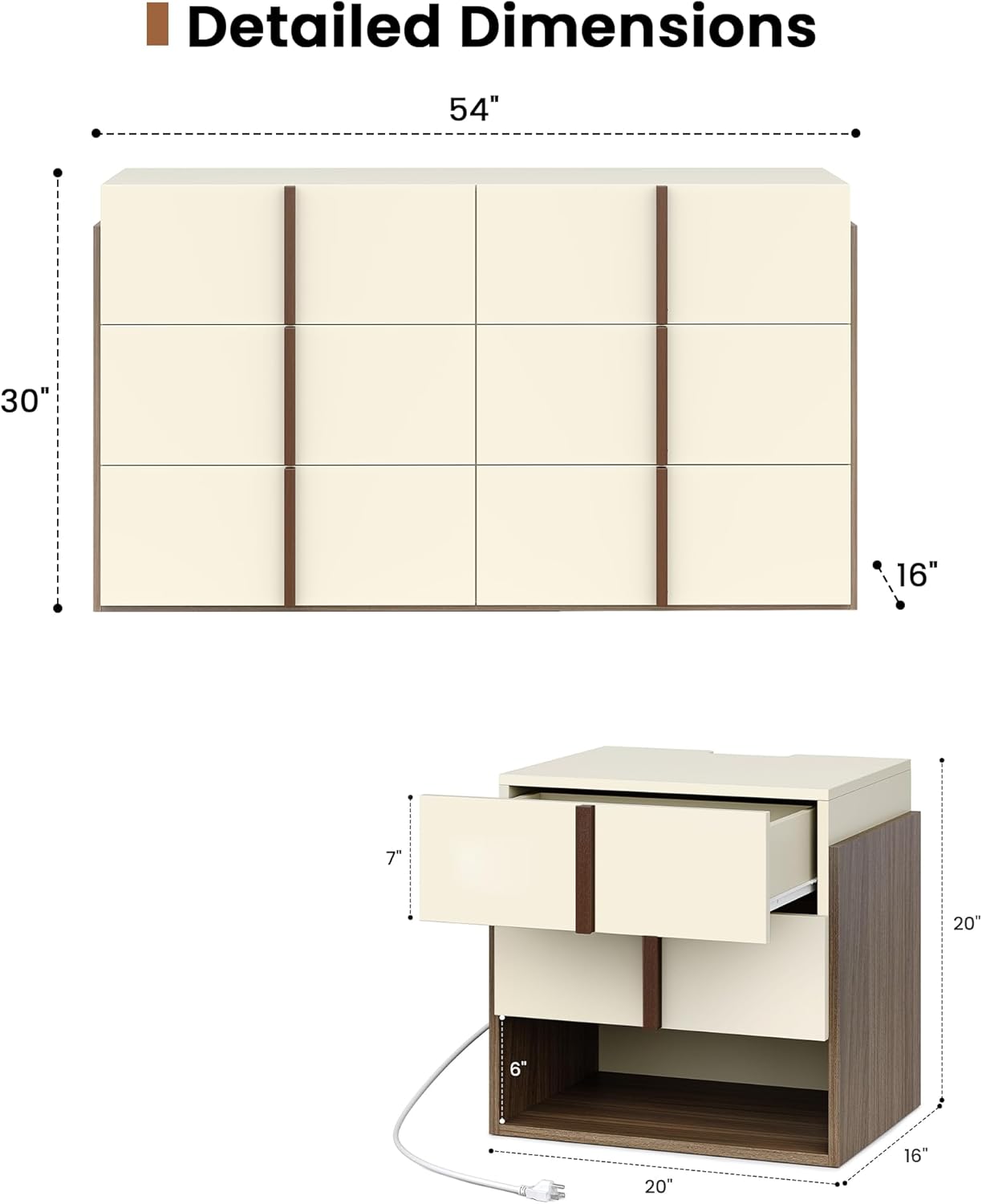 3-Piece Bedroom Furniture Set, 6-Drawer Dresser - Canva Home