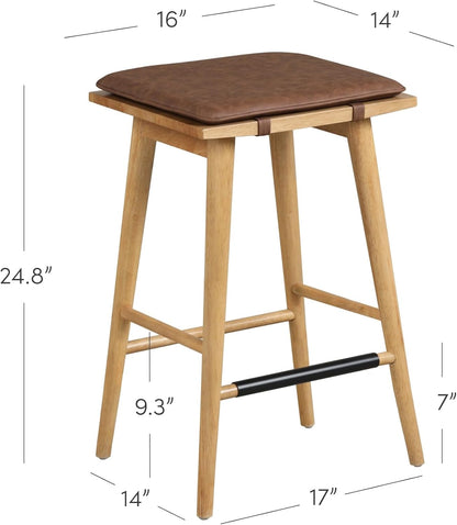 Wood Barstool with Leather Removable Cushion