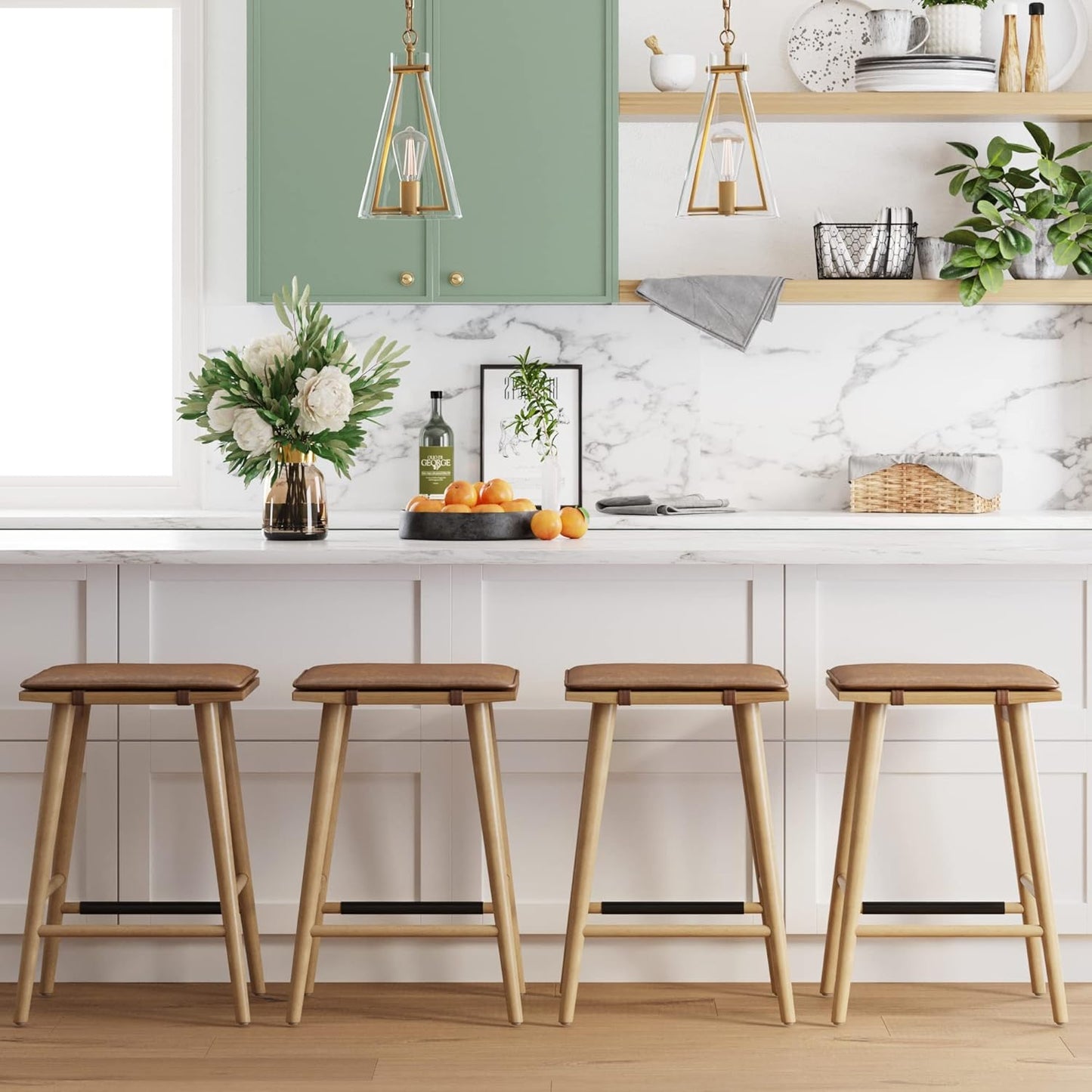 Wood Barstool with Leather Removable Cushion